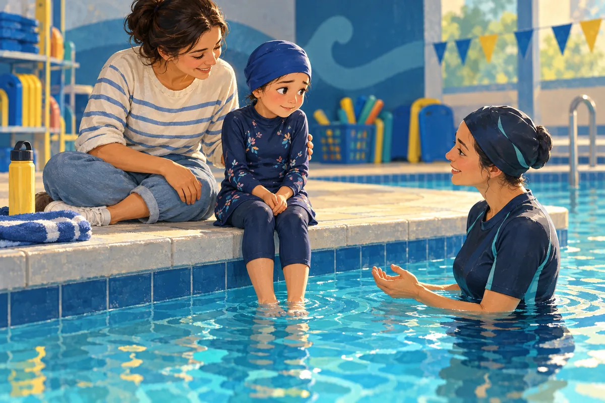 Su Korkusu Olan Çocuğa Nasıl Yaklaşılır? konulu temsili yüzme illüstrasyonu